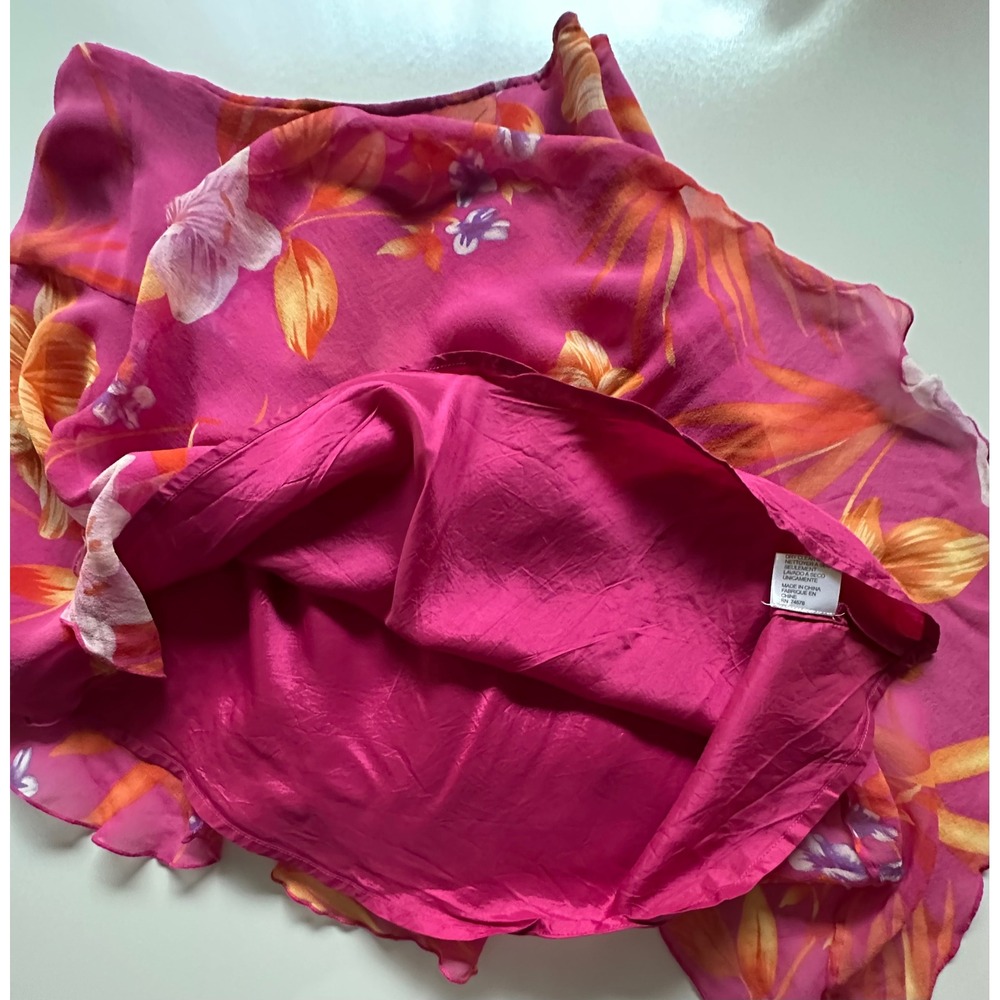 Cache Silk Floral Asymmetrical Mini Skirt Pink Orange Tropical Y2K Lined Size 6 - Picture 9 of 9